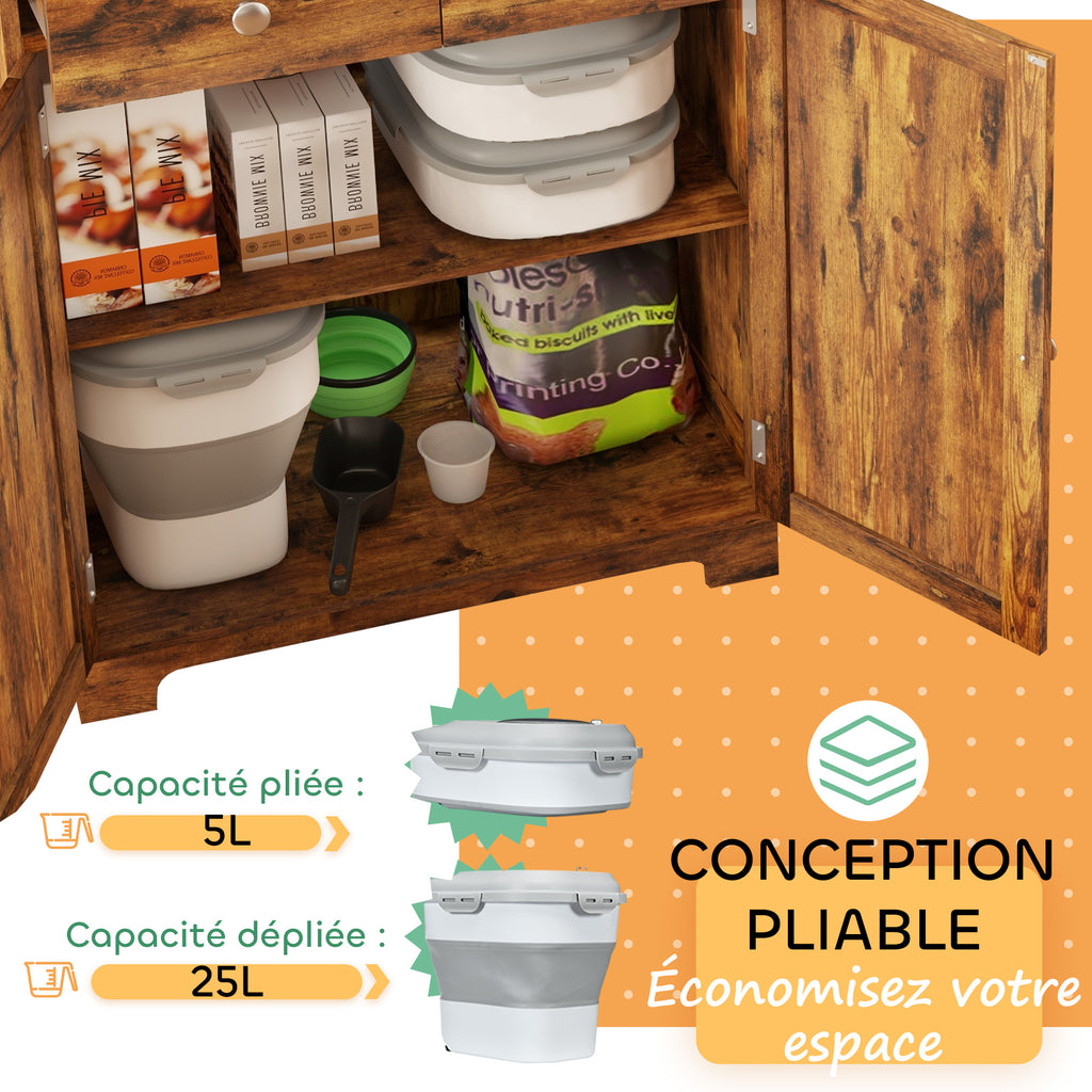Conteneur à croquettes pliable 25 L, hermétique, à roulettes – gris