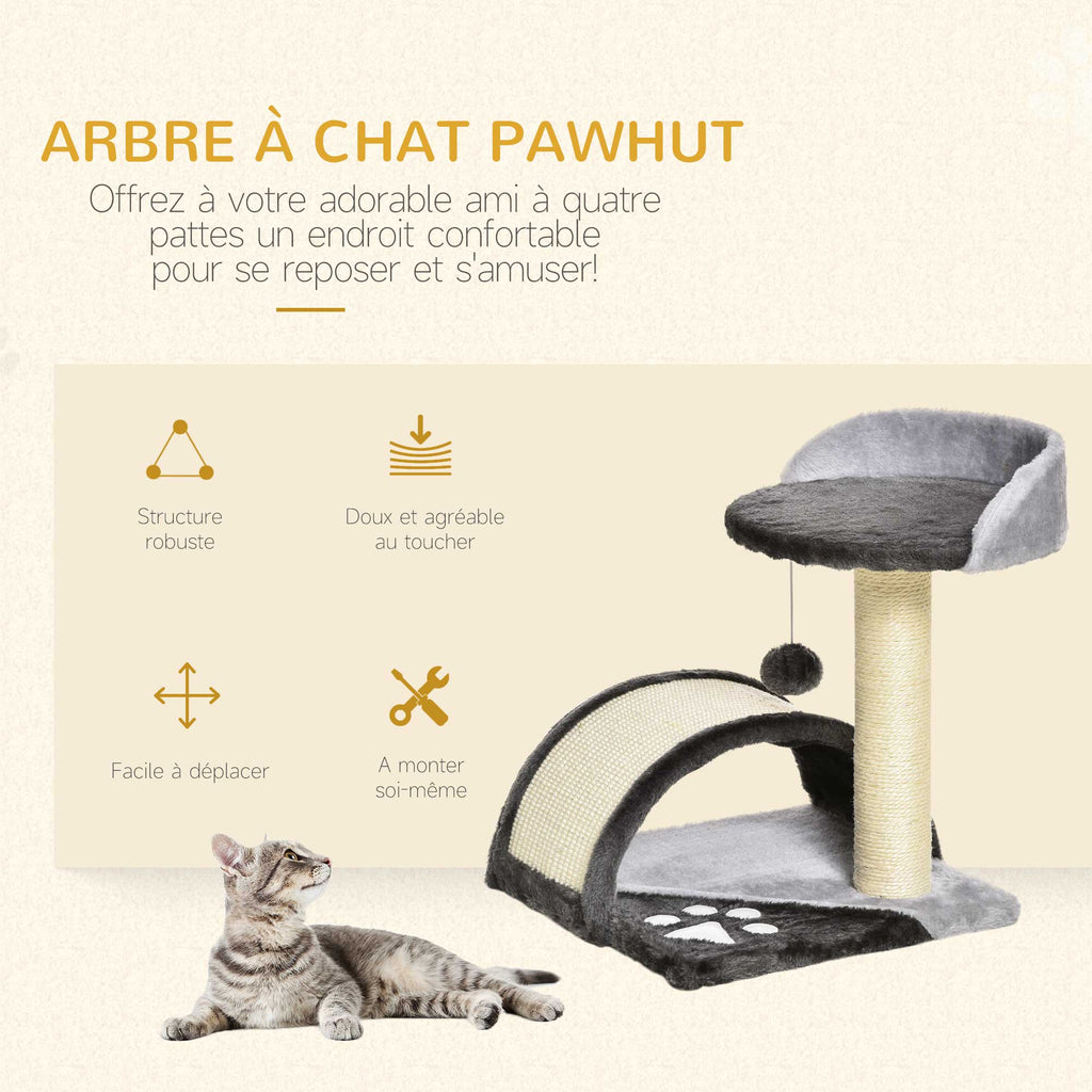 Arbre à chat griffoir avec jeu de boule et plateforme – gris foncé