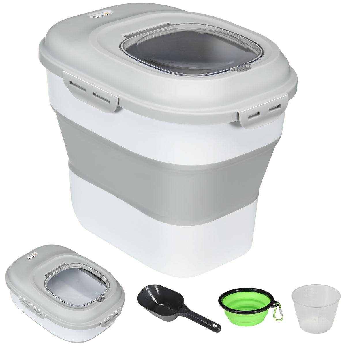 Conteneur à croquettes pliable 25 L, hermétique, à roulettes – gris