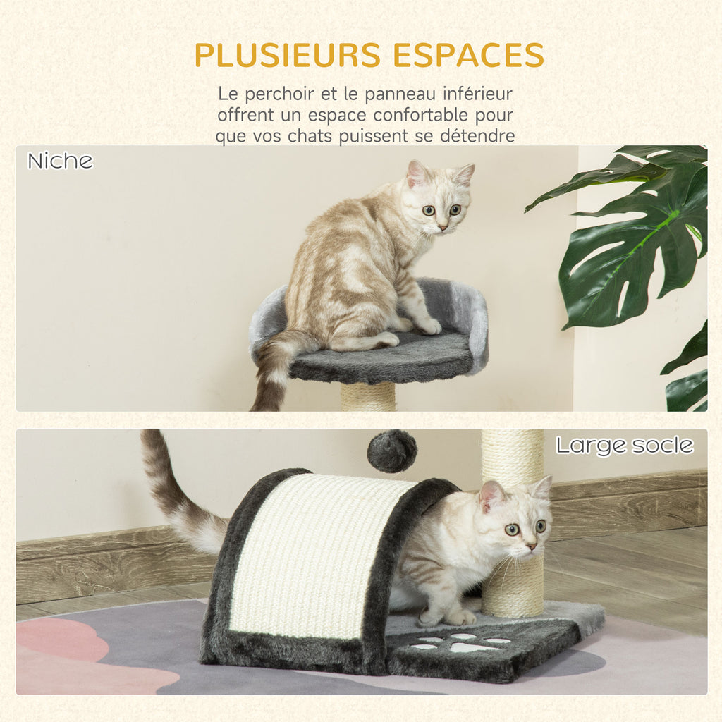 Arbre à chat griffoir avec jeu de boule et plateforme – gris foncé