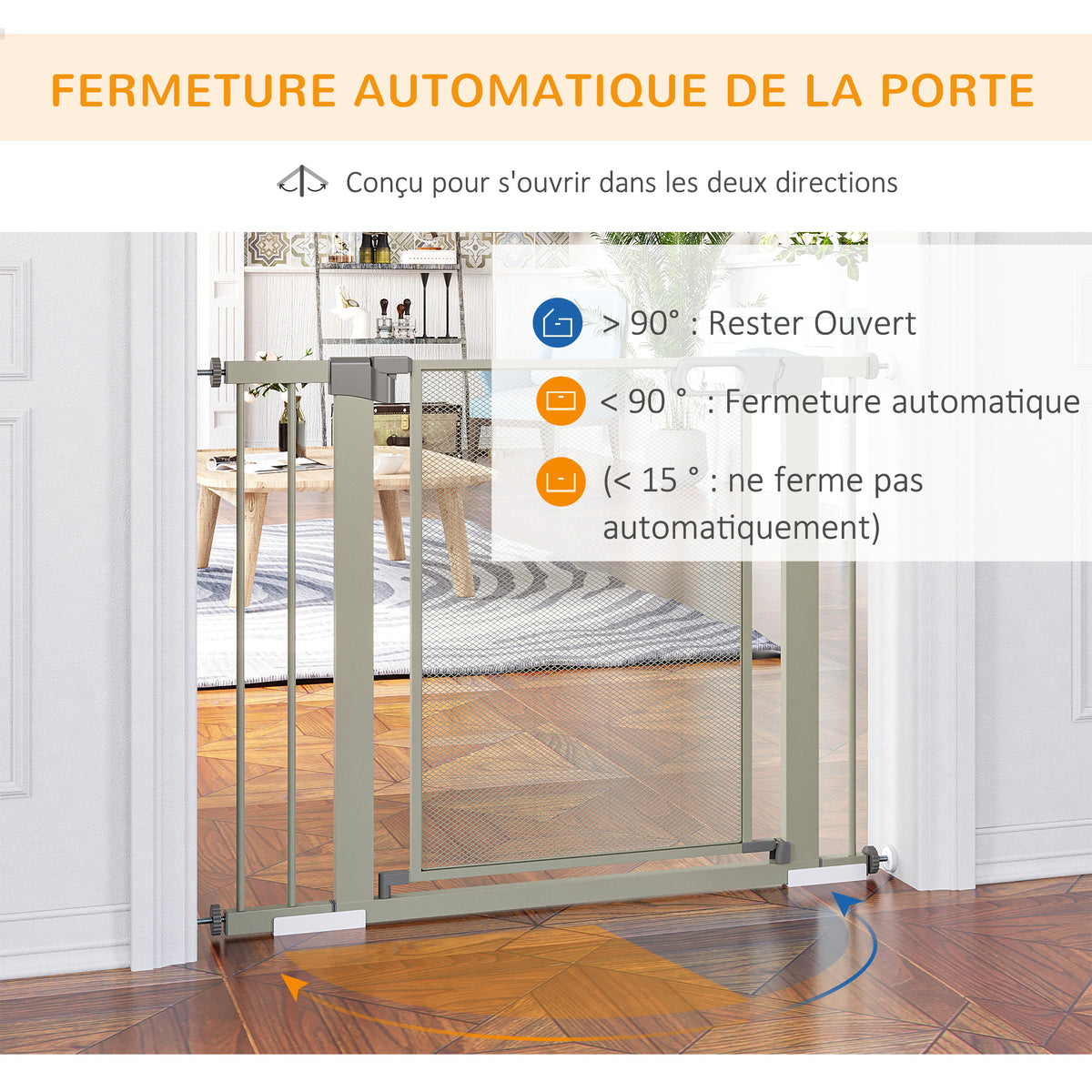 Barrière de sécurité pour animaux à fermeture automatique, 75-103 cm – grise
