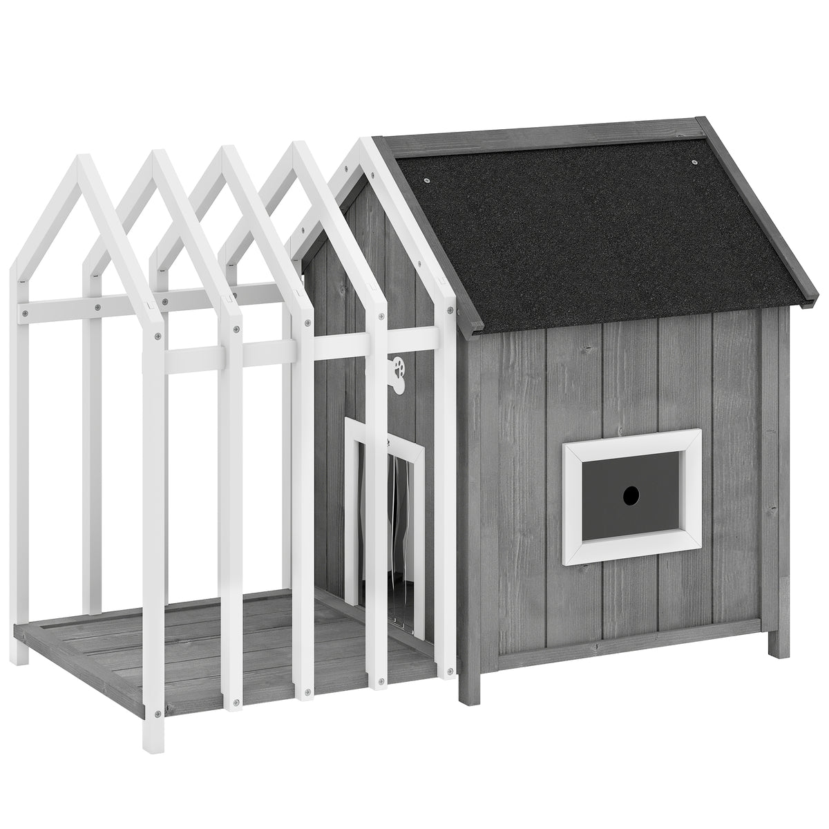 Niche pour chien d'extérieur en bois avec terrasse – grise