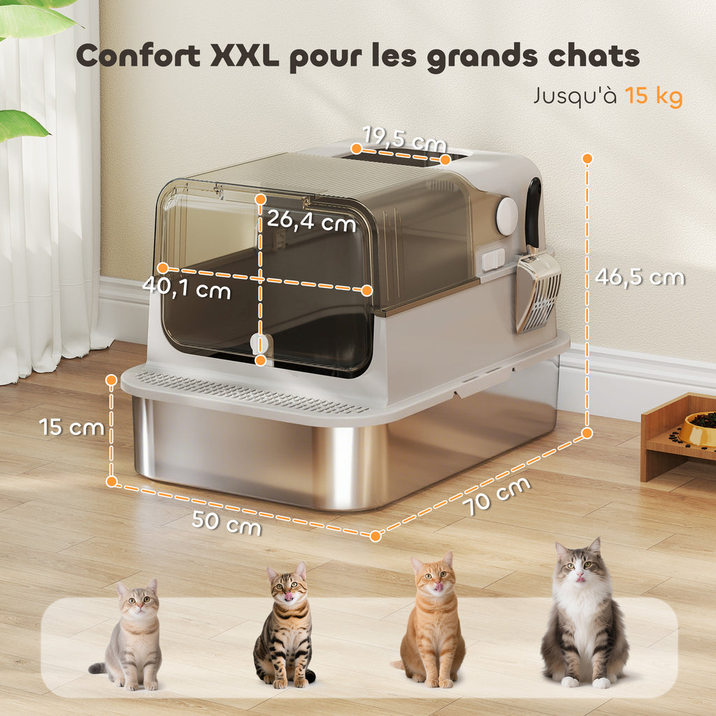 Maison de toilette XXL pour chat en inox – grise