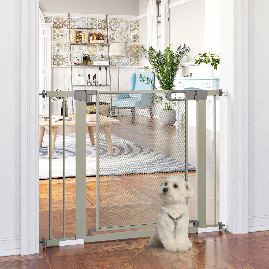 Barrière de sécurité pour animaux à fermeture automatique, 75-103 cm – grise