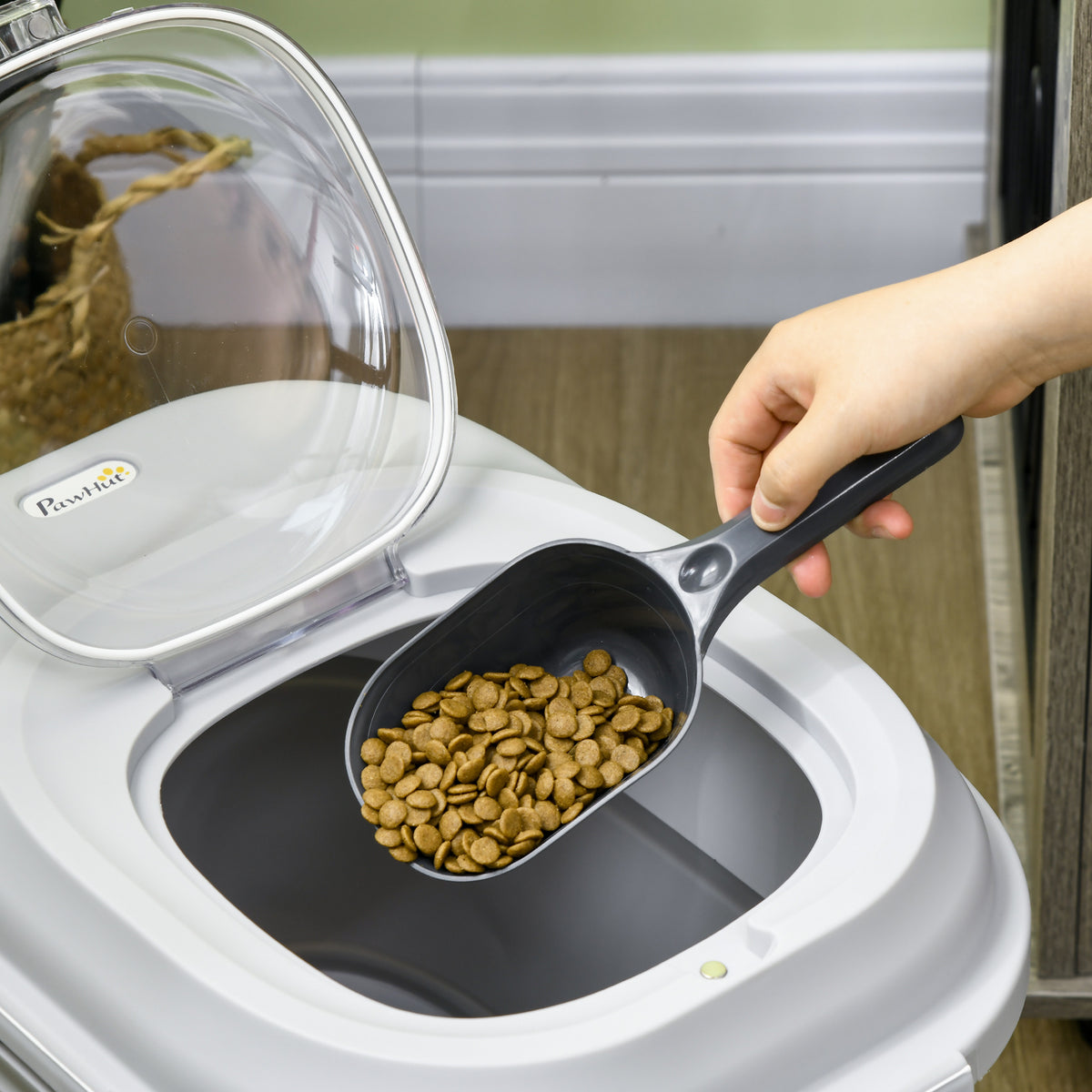 Conteneur à croquettes pliable 25 L, hermétique, à roulettes – gris