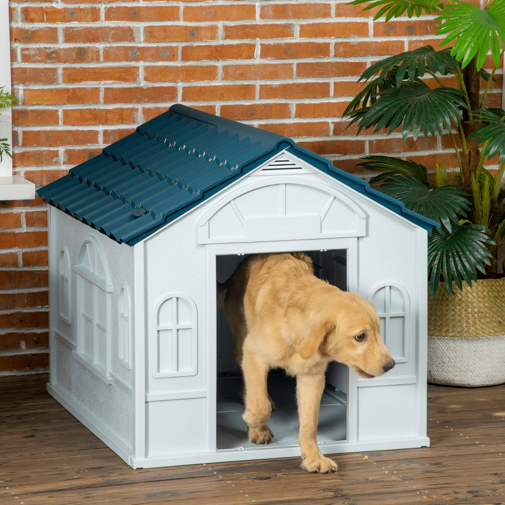 Niche pour chien d'extérieur avec toit en pente – bleue