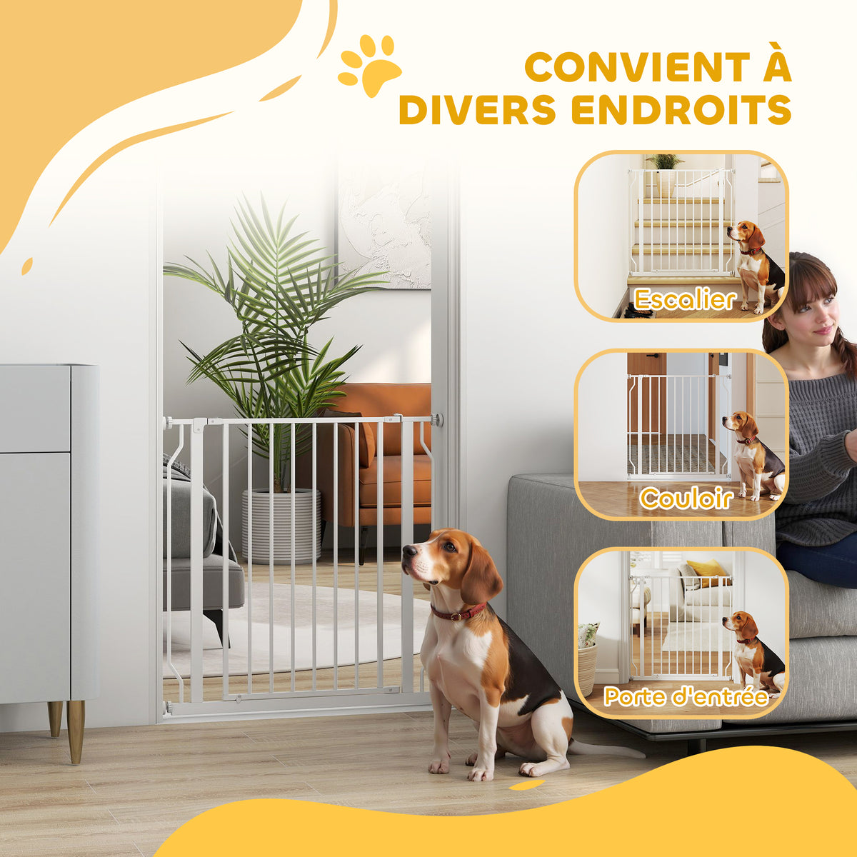 Barrière de sécurité pour animaux réglable, 75-85 cm – blanche