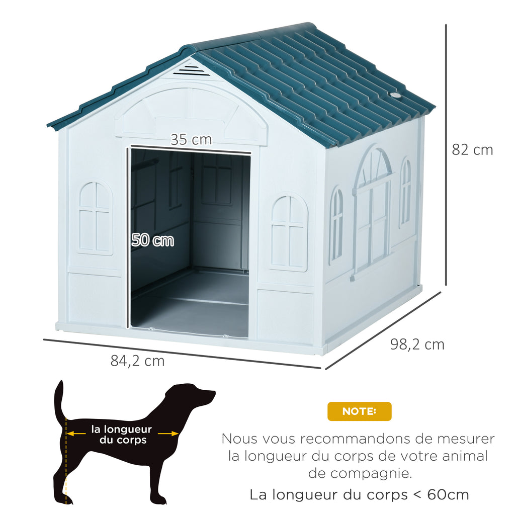 Niche pour chien d'extérieur avec toit en pente – bleue