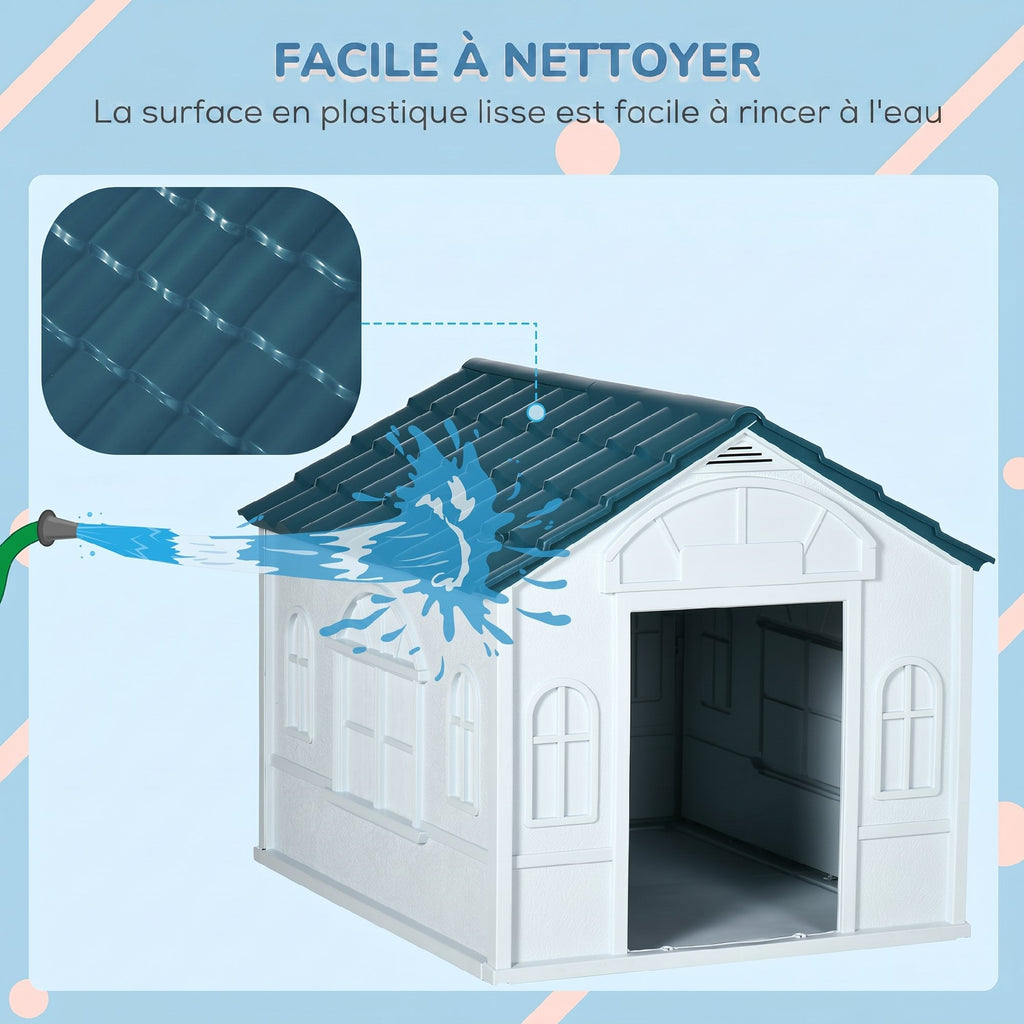 Niche pour chien d'extérieur avec toit en pente – bleue