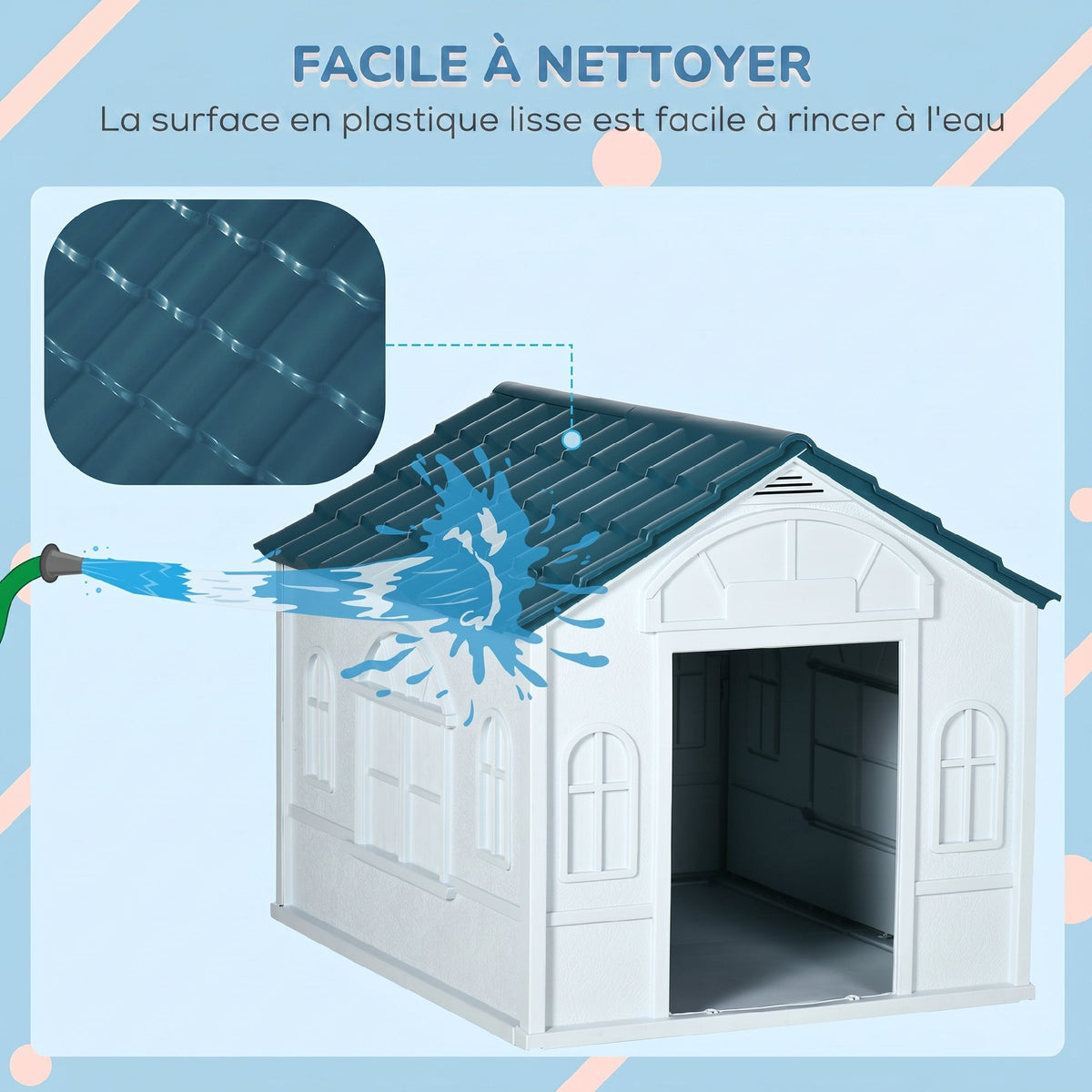 Niche pour chien d'extérieur avec toit en pente – bleue