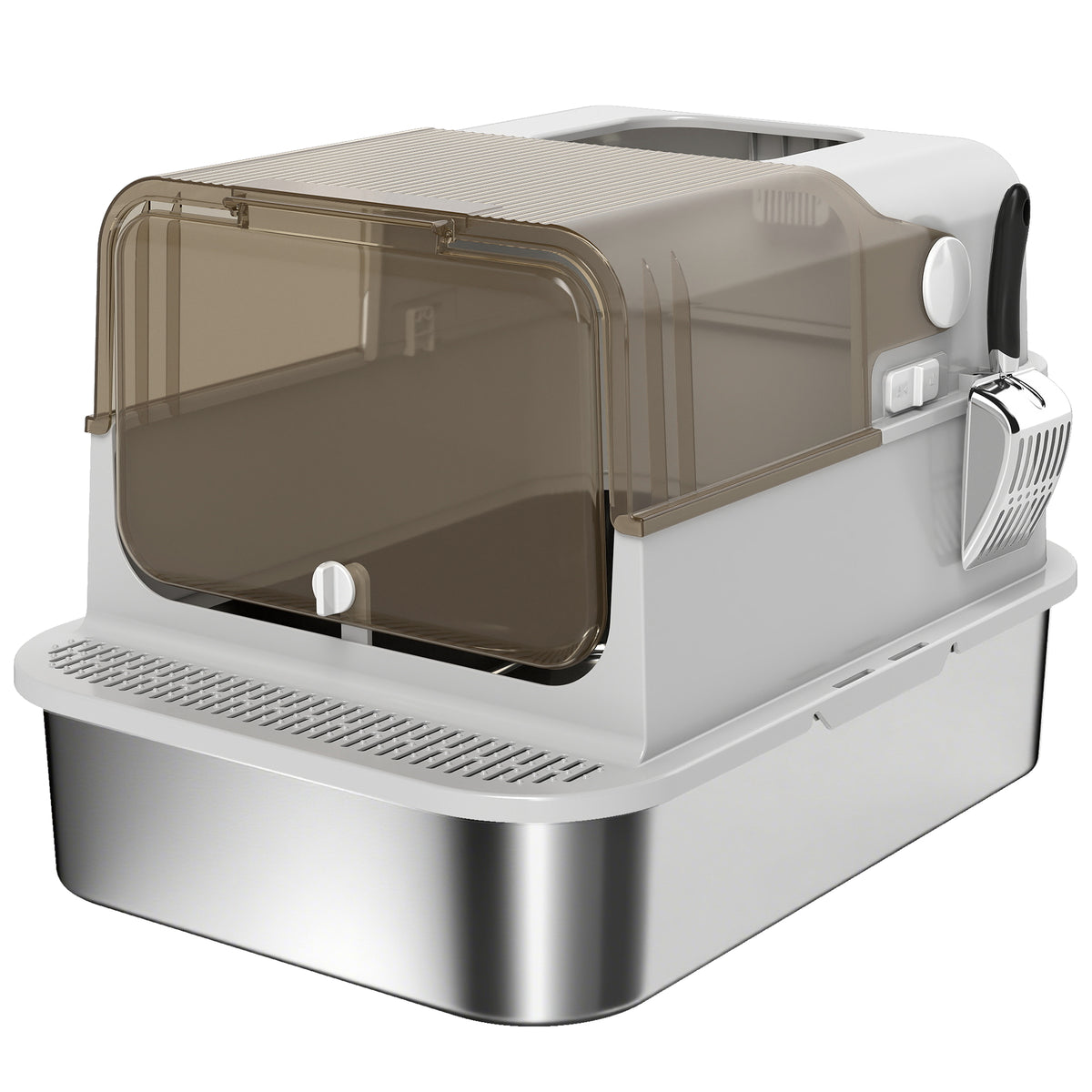 Maison de toilette XXL pour chat en inox – grise