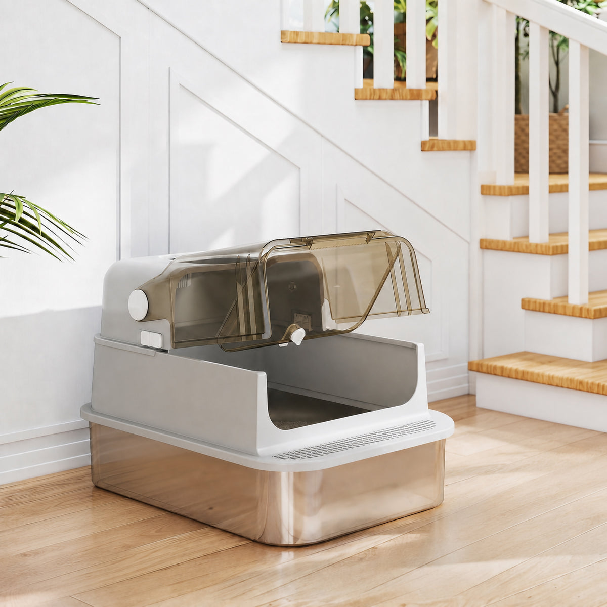 Maison de toilette XXL pour chat en inox – grise