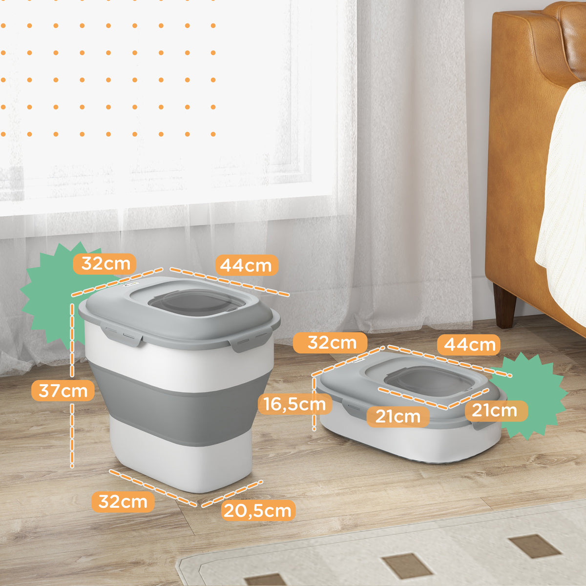 Conteneur à croquettes pliable 25 L, hermétique, à roulettes – gris