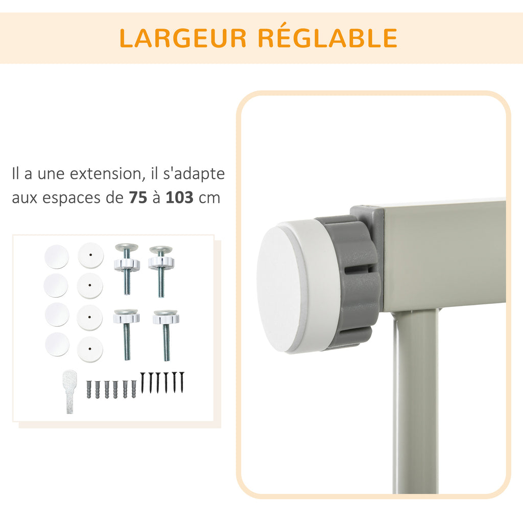 Barrière de sécurité pour animaux à fermeture automatique, 75-103 cm – grise