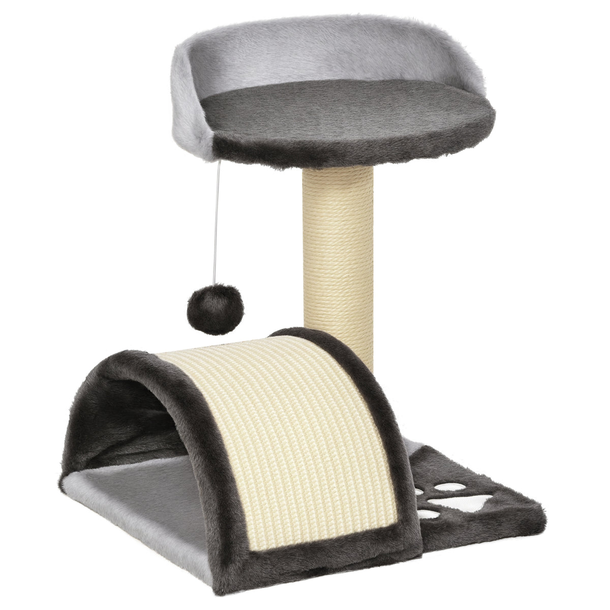 Arbre à chat griffoir avec jeu de boule et plateforme – gris foncé