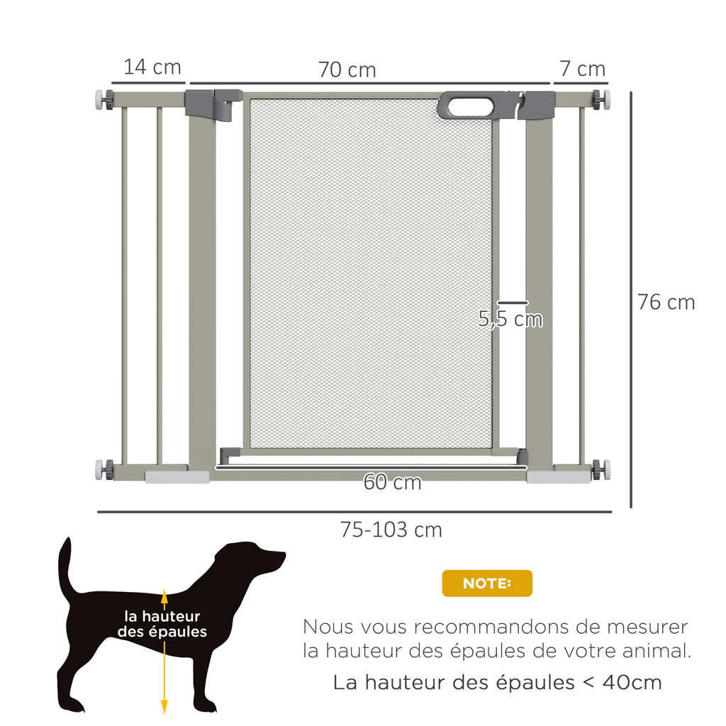 Barrière de sécurité pour animaux à fermeture automatique, 75-103 cm – grise