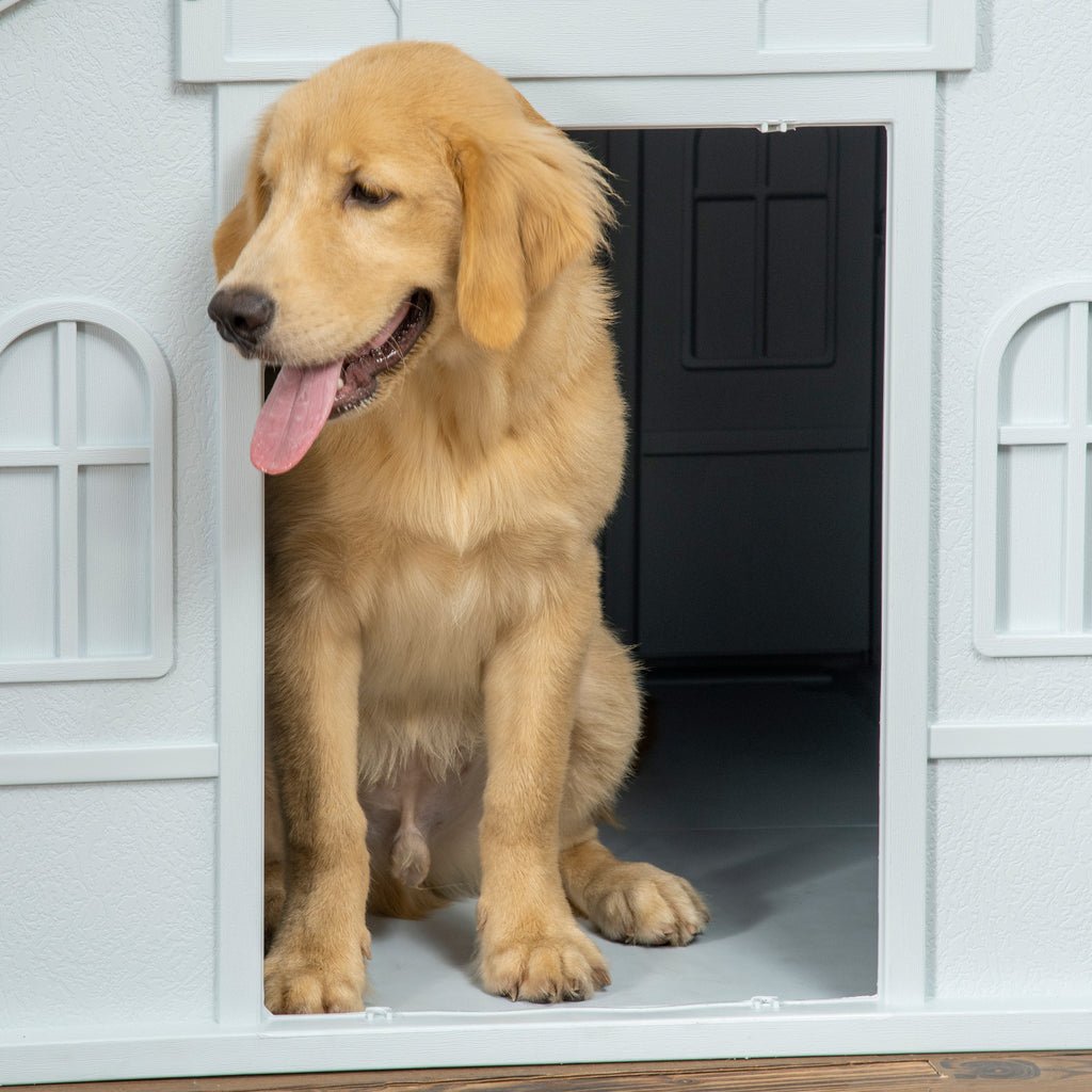 Niche pour chien d'extérieur avec toit en pente – bleue