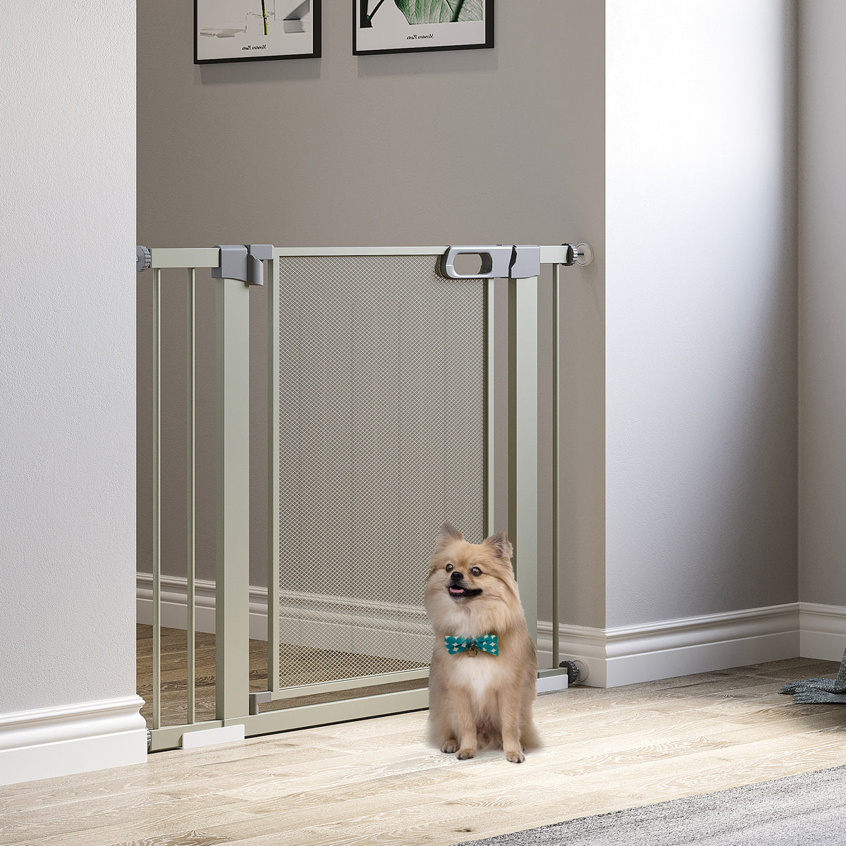 Barrière de sécurité pour animaux à fermeture automatique, 75-103 cm – grise