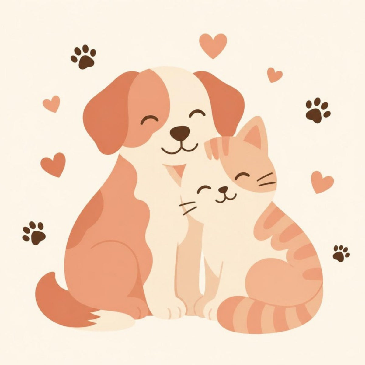 Un chien et un chat qui se câlinent