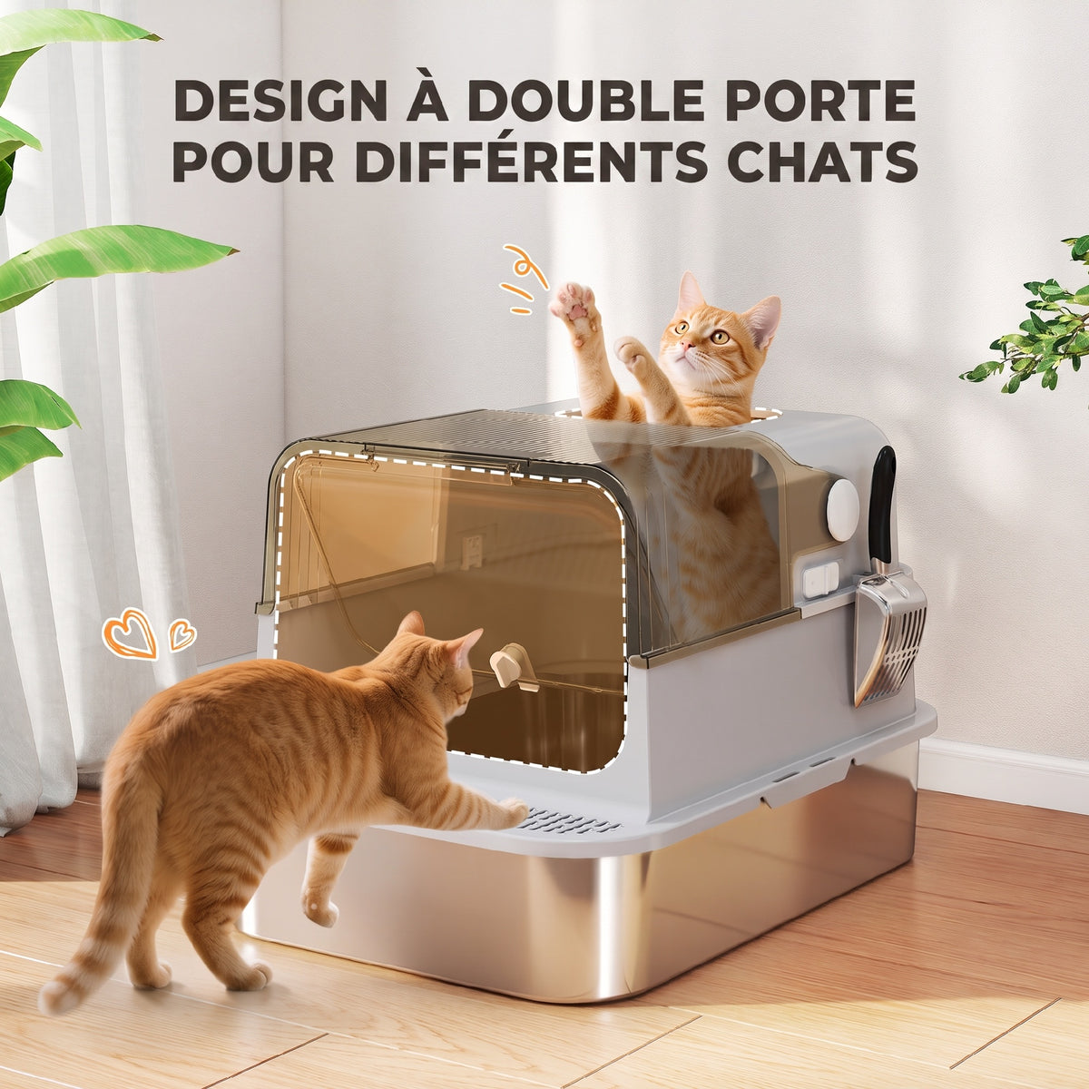 Maison de toilette XXL pour chat en inox – grise