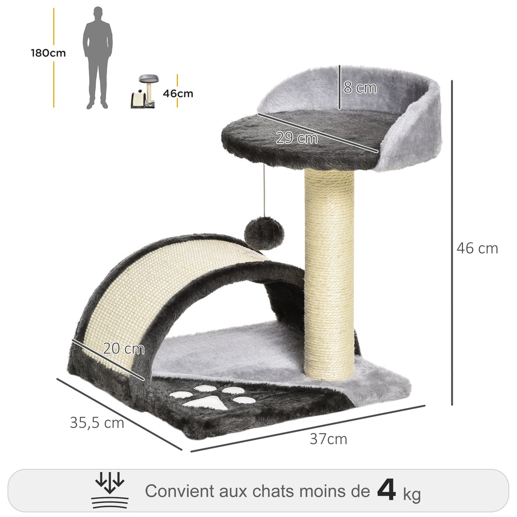 Arbre à chat griffoir avec jeu de boule et plateforme – gris foncé