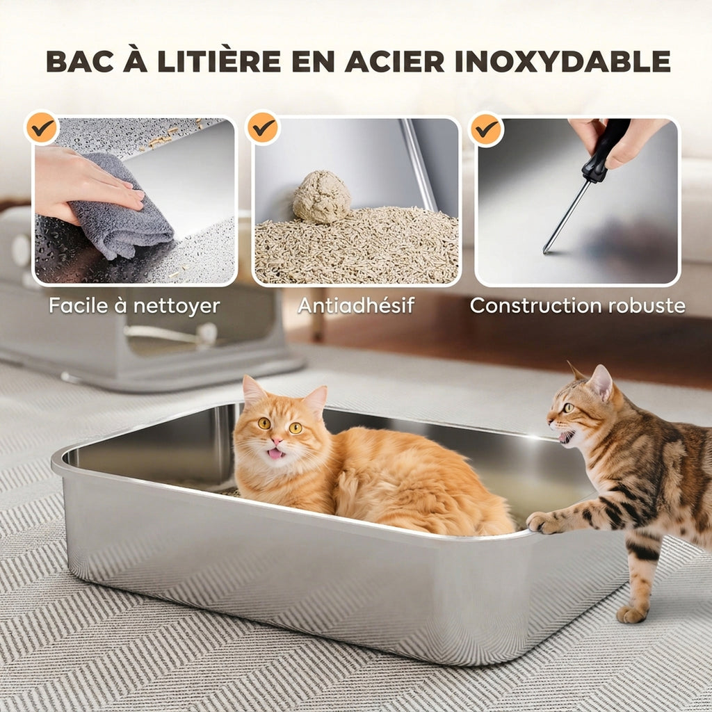 Maison de toilette XXL pour chat en inox – grise