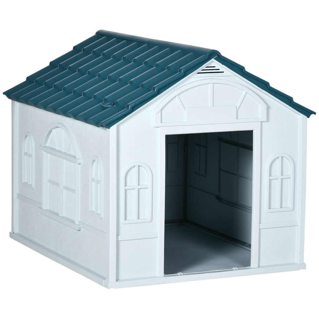 Niche pour chien d'extérieur avec toit en pente – bleue