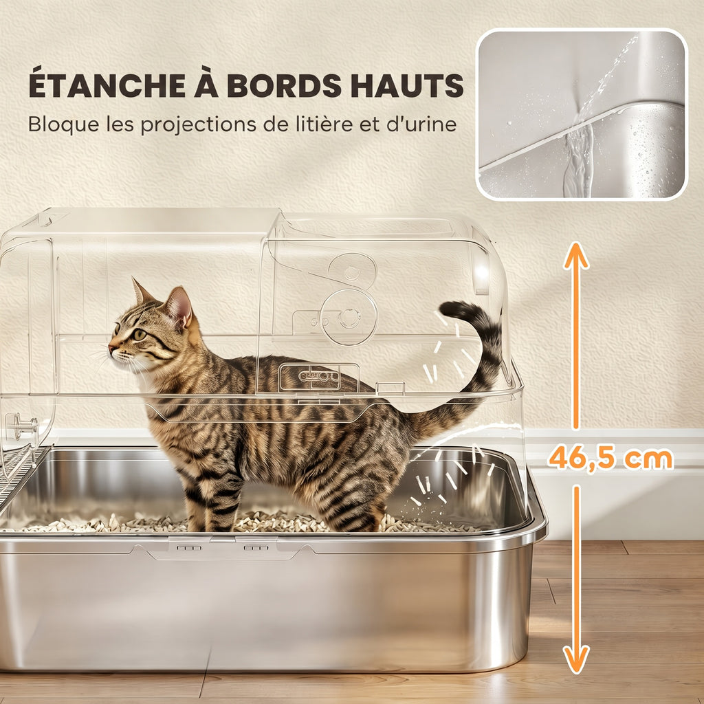 Maison de toilette XXL pour chat en inox – grise