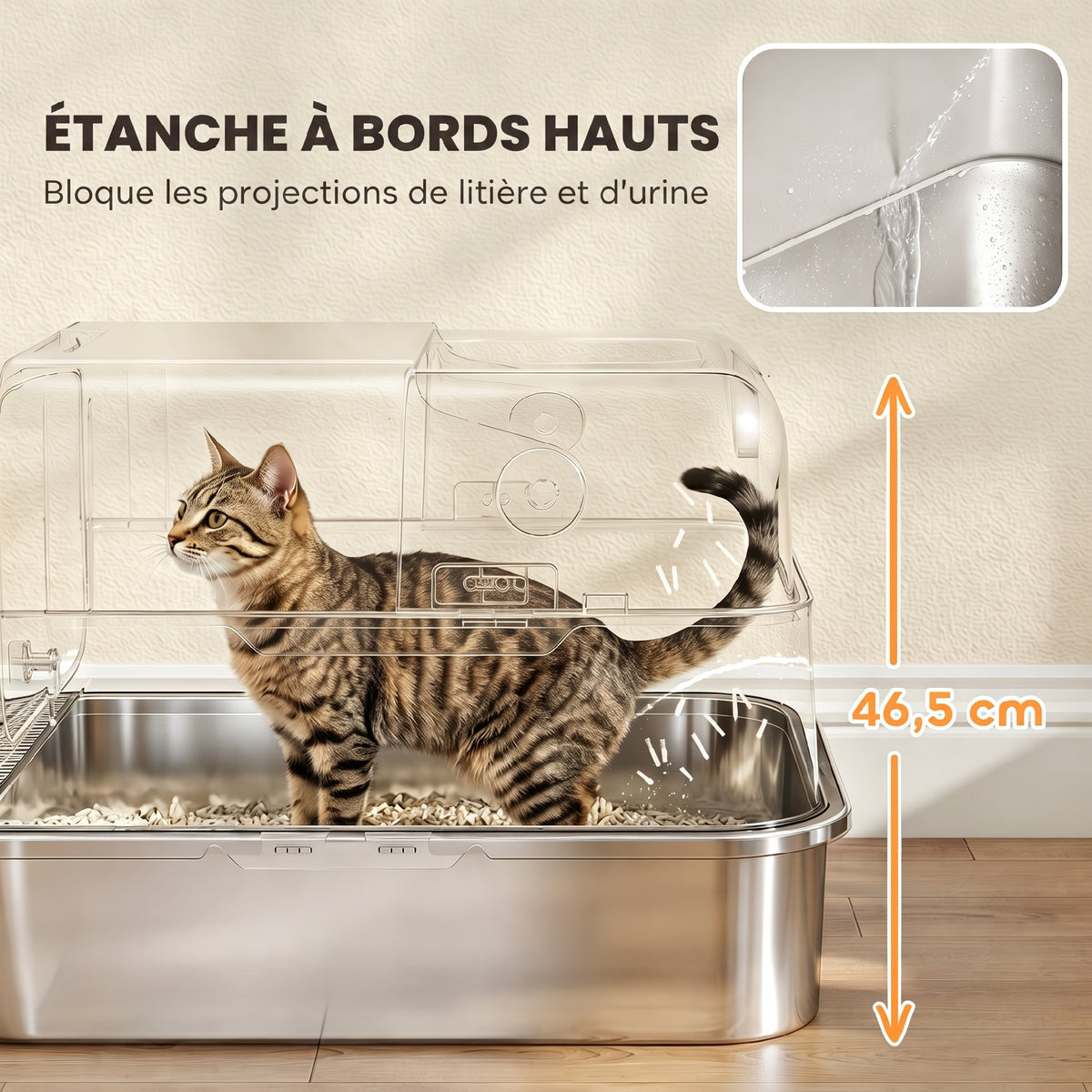 Maison de toilette XXL pour chat en inox – grise