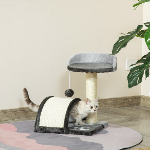 Arbre à chat griffoir avec jeu de boule et plateforme – gris foncé